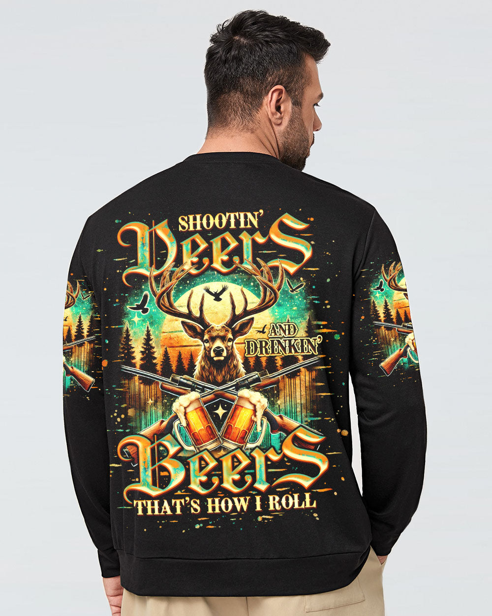 BLISSCORNERS SHOOTING DEERS AND DRINKING BEERS ALL OVER PRINT