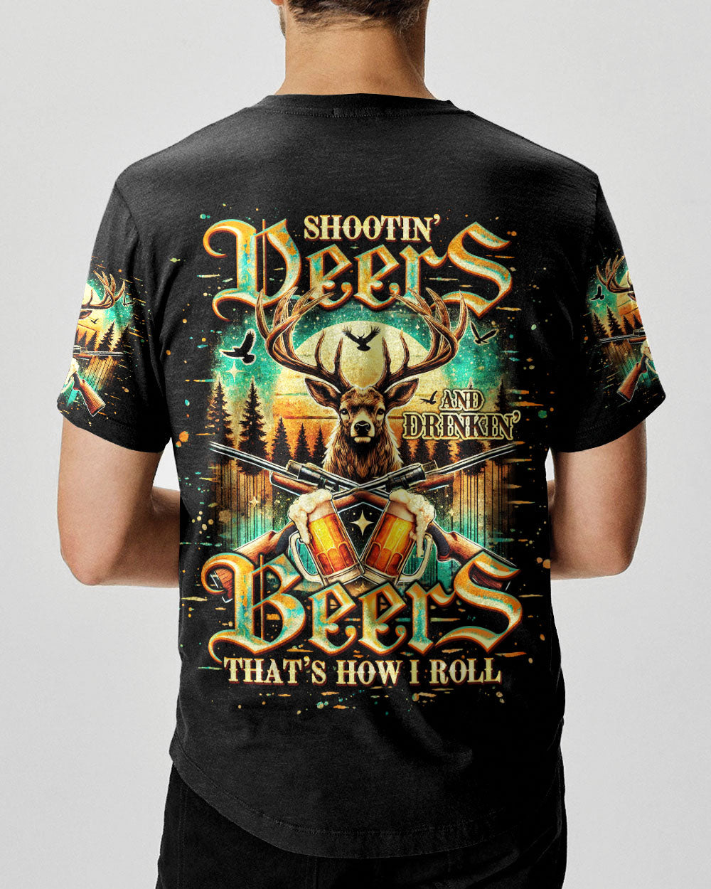 BLISSCORNERS SHOOTING DEERS AND DRINKING BEERS ALL OVER PRINT