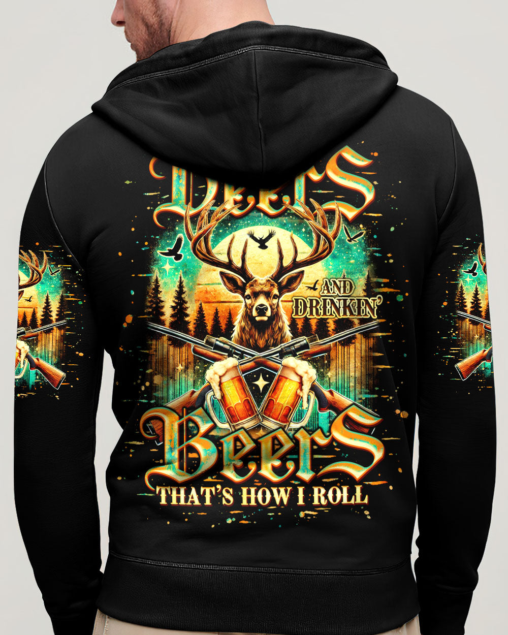 BLISSCORNERS SHOOTING DEERS AND DRINKING BEERS ALL OVER PRINT