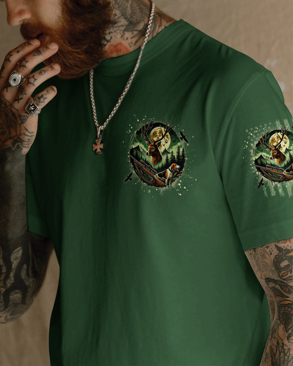 BLISSCORNERS BUCK AROUND AND FIND OUT DEER HUNTING FOXHOUND DOG ALL OVER PRINT