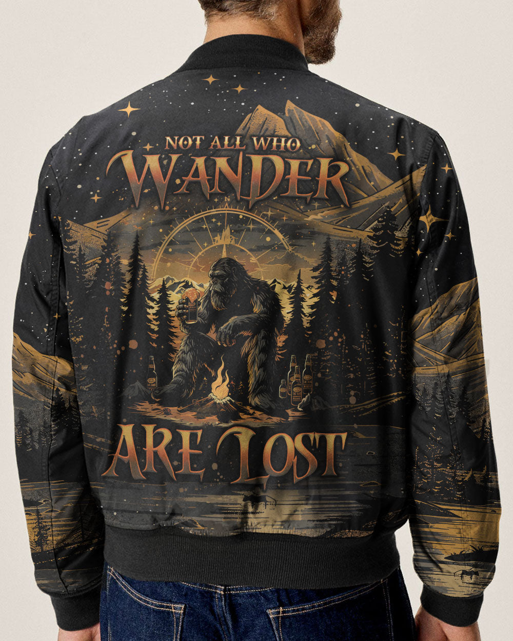 BLISSCORNERS NOT ALL WHO WANDER ARE LOST BIGFOOT COMPASS BOMBER JACKET