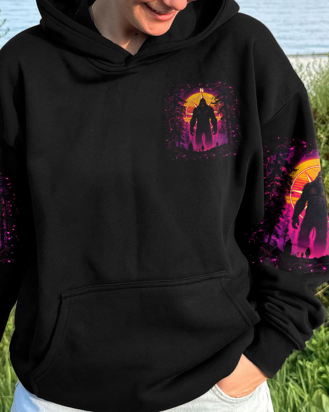 BLISSCORNERS NOT ALL WHO WANDER ARE LOST BIGFOOT  COMPASS ALL OVER PRINT