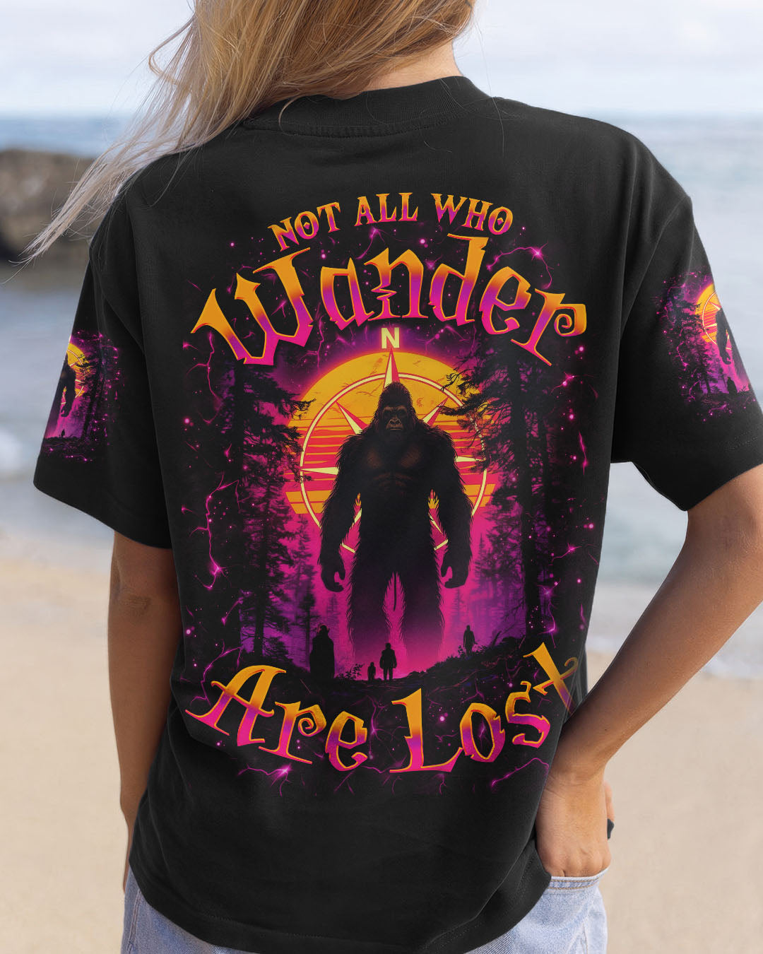 BLISSCORNERS NOT ALL WHO WANDER ARE LOST BIGFOOT  COMPASS ALL OVER PRINT