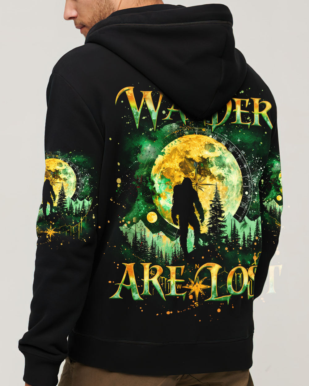 BLISSCORNERS NOT ALL WHO WANDER ARE LOST BIGFOOT COMPASS ALL OVER PRINT