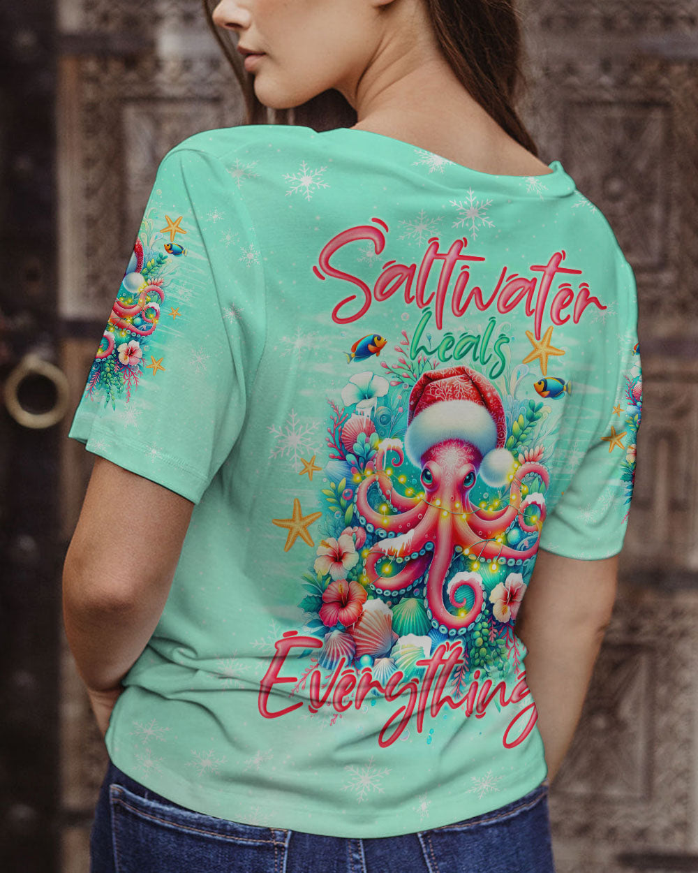 BLISSCORNERS SALTWATER HEALS EVERYTHING OCTOPUS CHRISTMAS ALL OVER PRINT