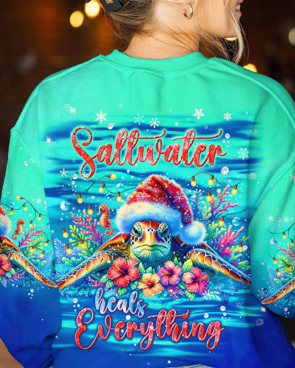 BLISSCORNERS SALTWATER HEALS EVERYTHING TURTLE CHRISTMAS ALL OVER PRINT