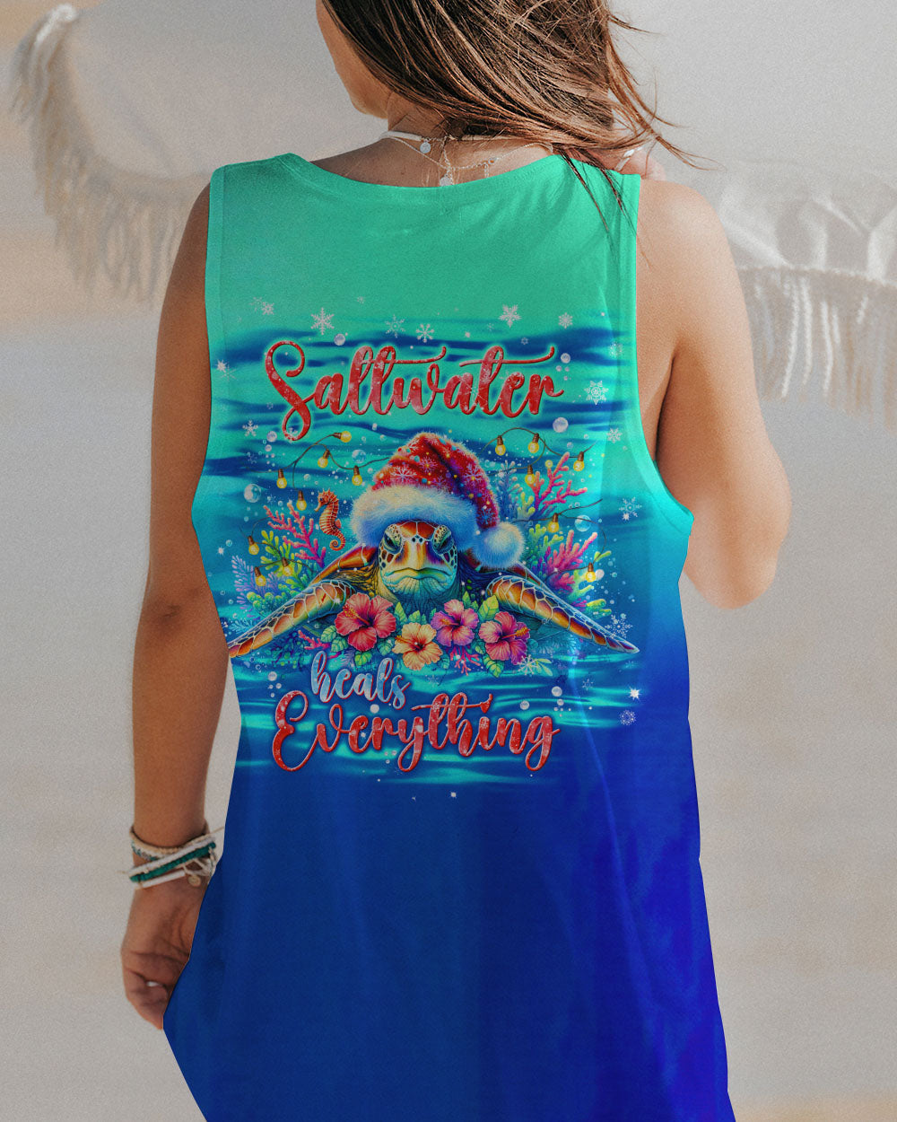 BLISSCORNERS SALTWATER HEALS EVERYTHING TURTLE CHRISTMAS ALL OVER PRINT