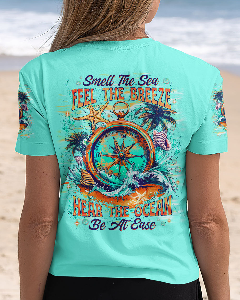 BLISSCORNERS SMELL THE SEA FEEL THE BREEZE COMPASS ALL OVER PRINT