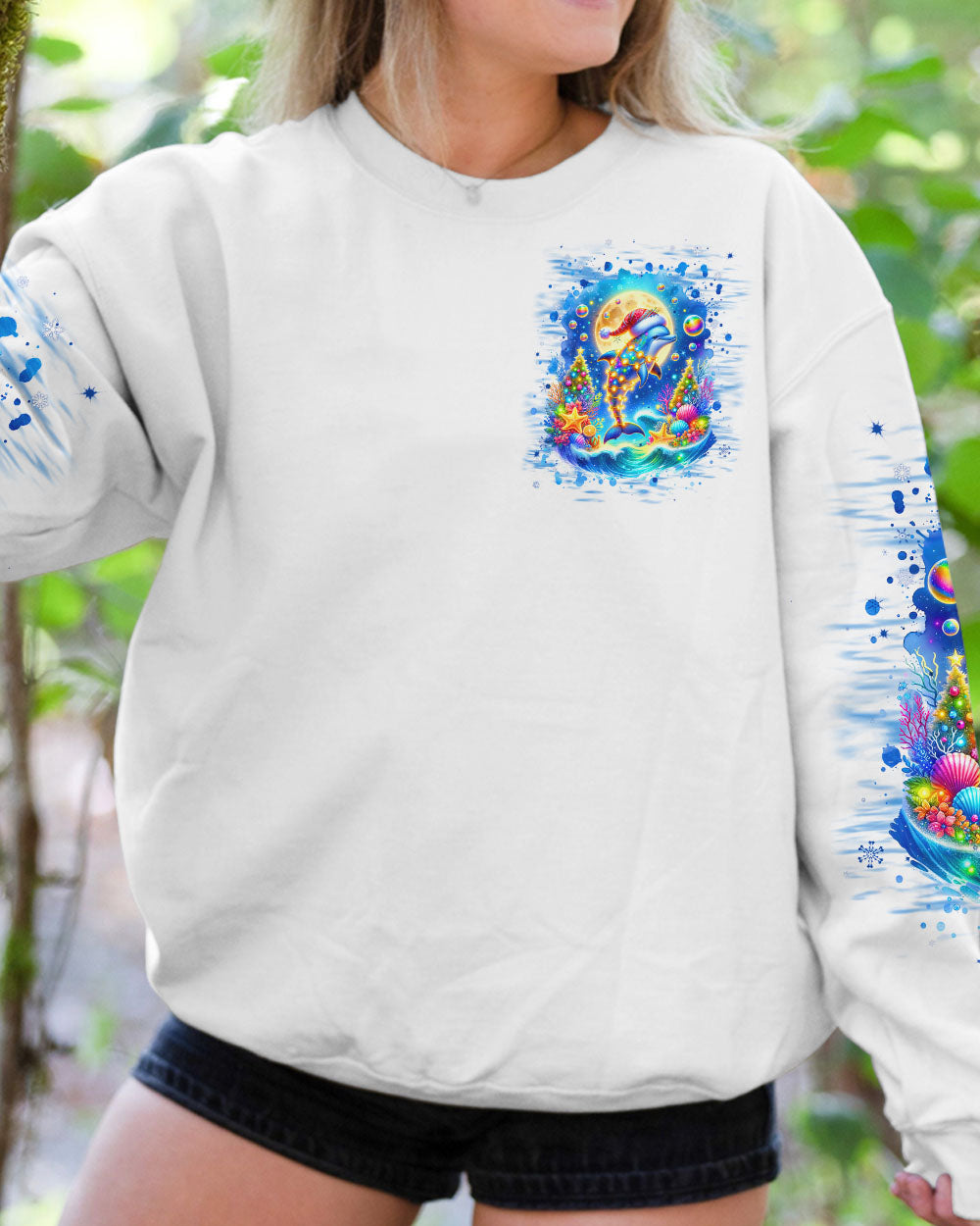 BLISSCORNERS SMELL THE SEA FEEL THE BREEZE DOLPHIN CHRISTMAS ALL OVER PRINT