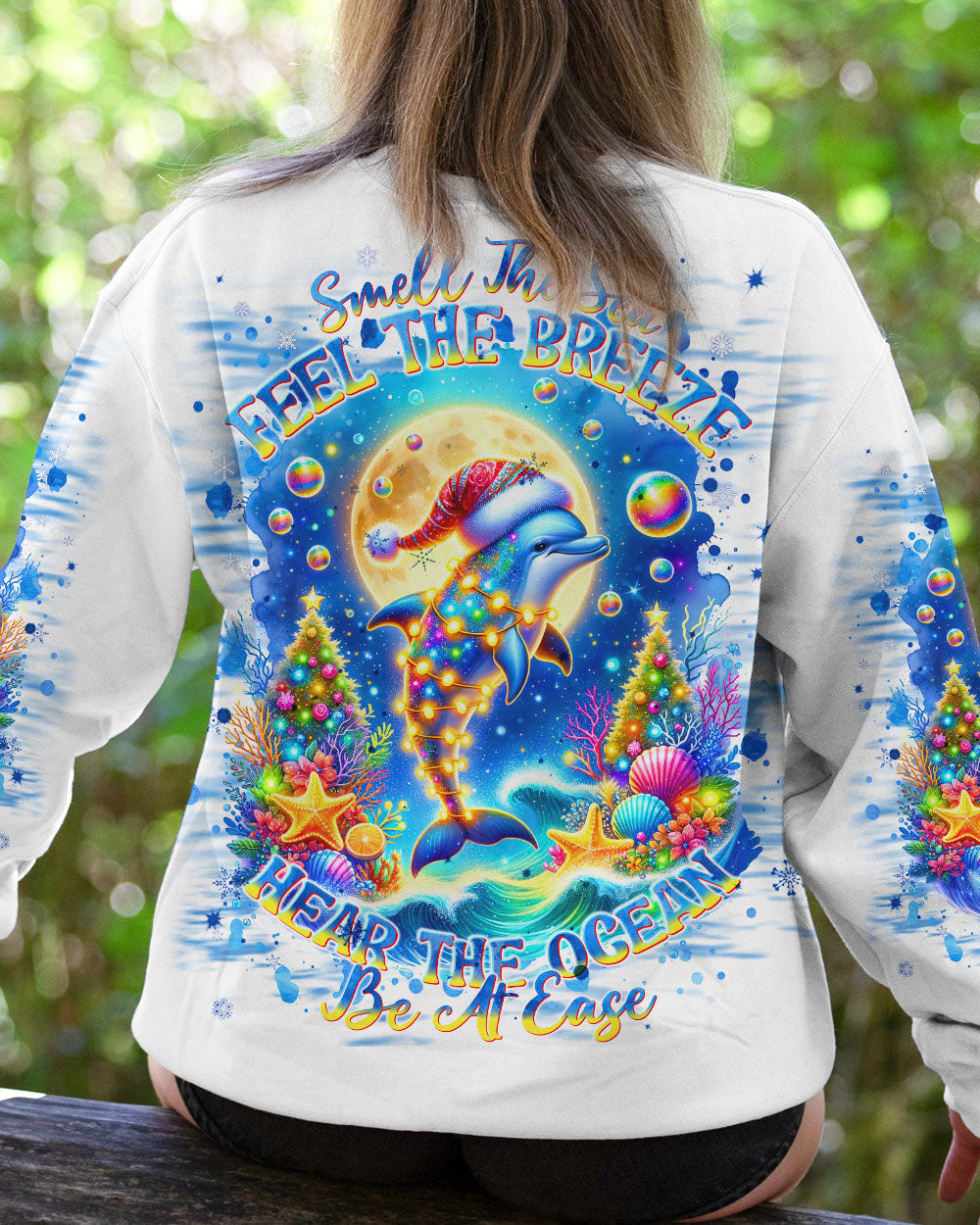 BLISSCORNERS SMELL THE SEA FEEL THE BREEZE DOLPHIN CHRISTMAS ALL OVER PRINT