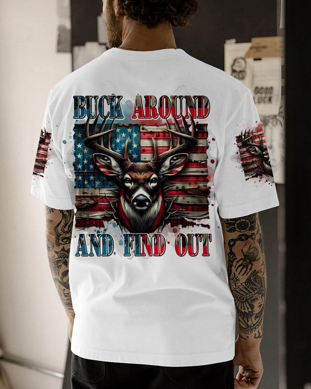 BLISSCORNERS BUCK AROUND AND FIND OUT DEER HUNTING ALL OVER PRINT