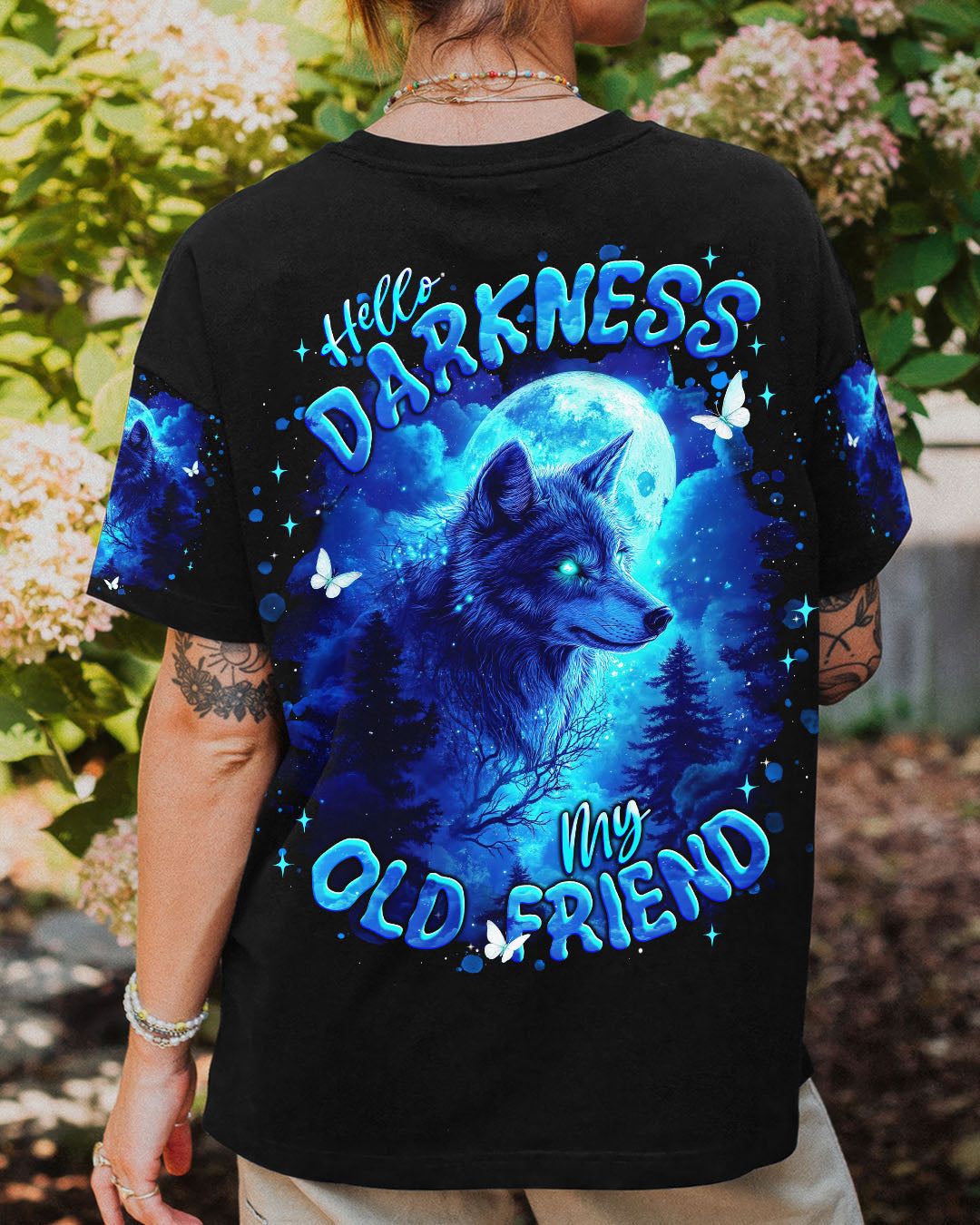 BLISSCORNERS HELLO DARKNESS MY OLD FRIEND WOLF ALL OVER PRINT