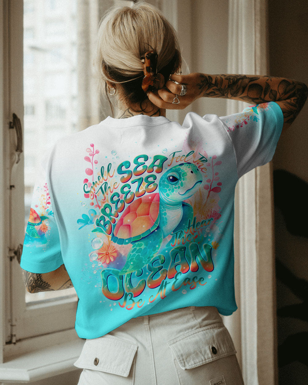 BLISSCORNERS SMELL THE SEA FEEL THE BREEZE TURTLE ALL OVER PRINT