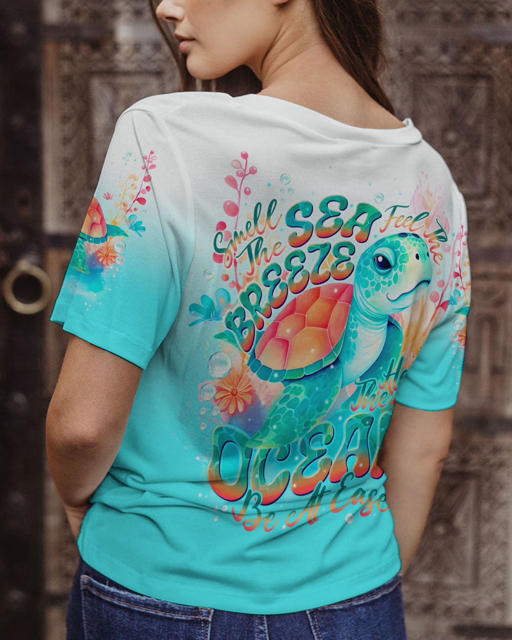 BLISSCORNERS SMELL THE SEA FEEL THE BREEZE TURTLE ALL OVER PRINT
