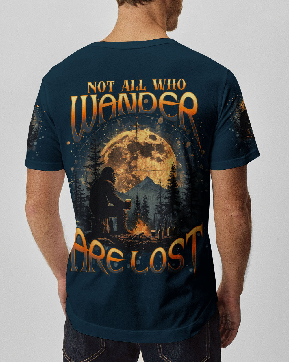 BLISSCORNERS NOT ALL WHO WANDER ARE LOST BIGFOOT COMPASS ALL OVER PRINT