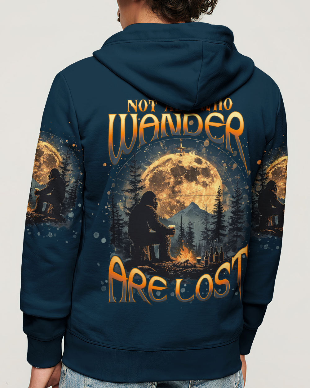 BLISSCORNERS NOT ALL WHO WANDER ARE LOST BIGFOOT COMPASS ALL OVER PRINT