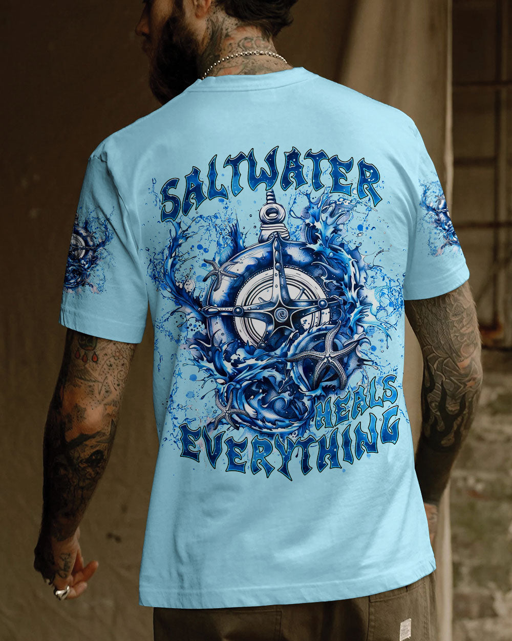 BLISSCORNERS SALTWATER HEALS EVERYTHING COMPASS WAVES OCEAN ALL OVER PRINT