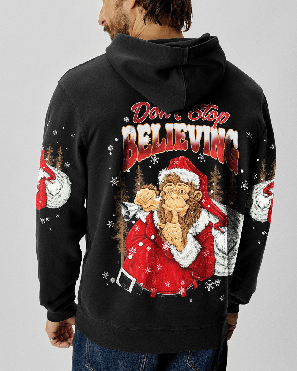 BLISSCORNERS DON'T STOP BELIEVING BIGFOOT CHRISTMAS ALL OVER PRINT