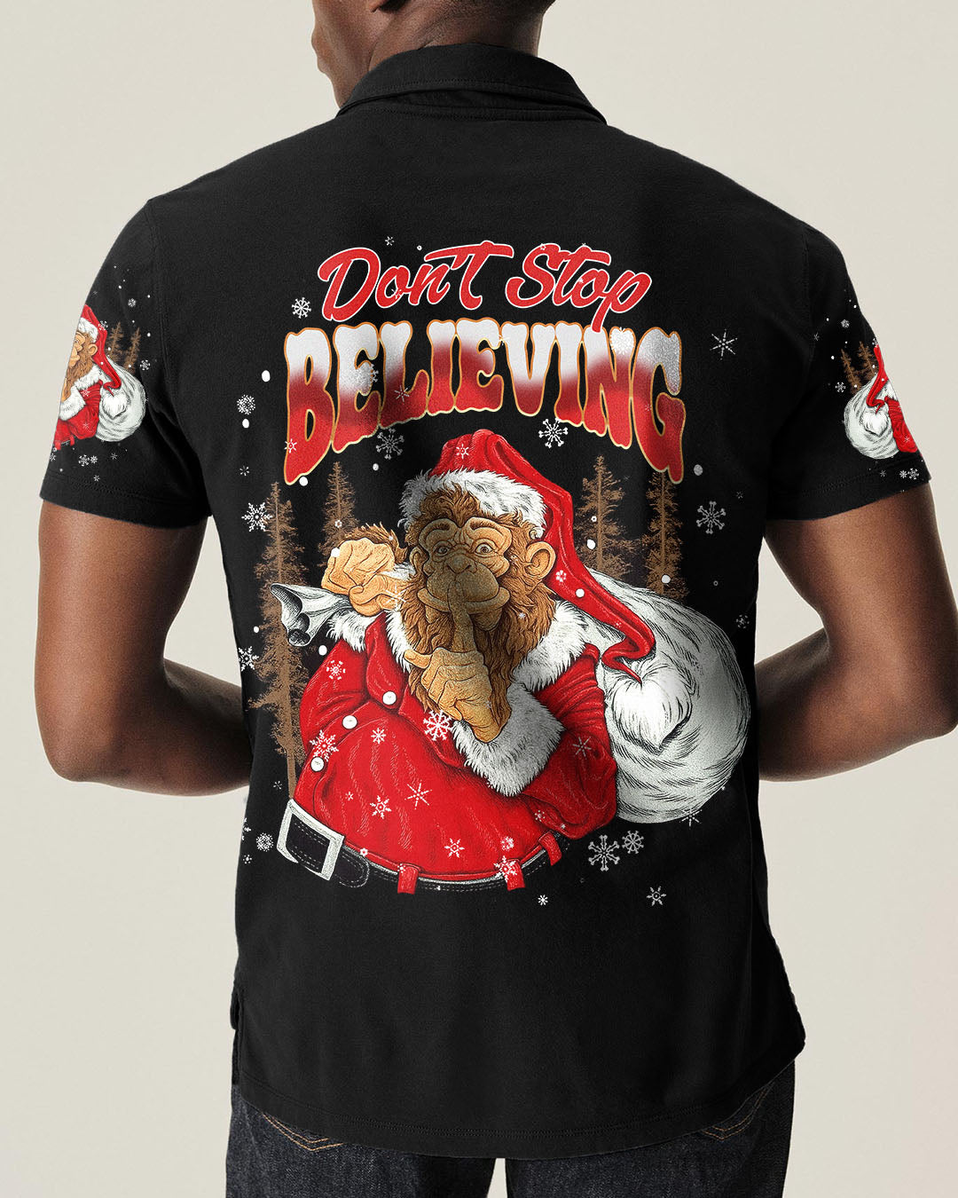 BLISSCORNERS DON'T STOP BELIEVING BIGFOOT CHRISTMAS ALL OVER PRINT