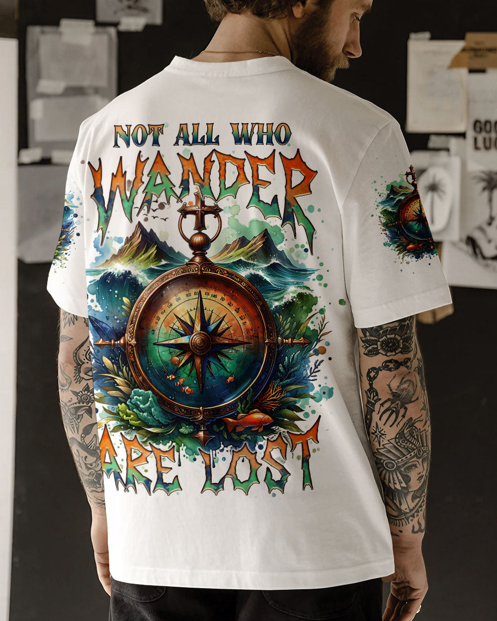 BLISSCORNERS NOT ALL WHO WANDER ARE LOST COMPASS ALL OVER PRINT