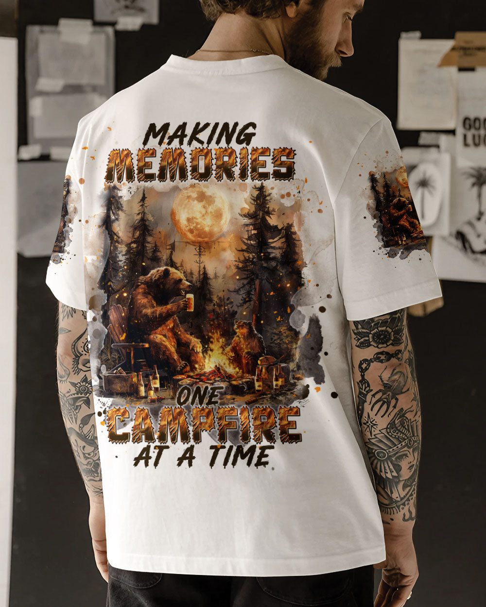 BLISSCORNERS MAKING MEMORIES ONE CAMPFIRE AT A TIME BEAR ALL OVER PRINT