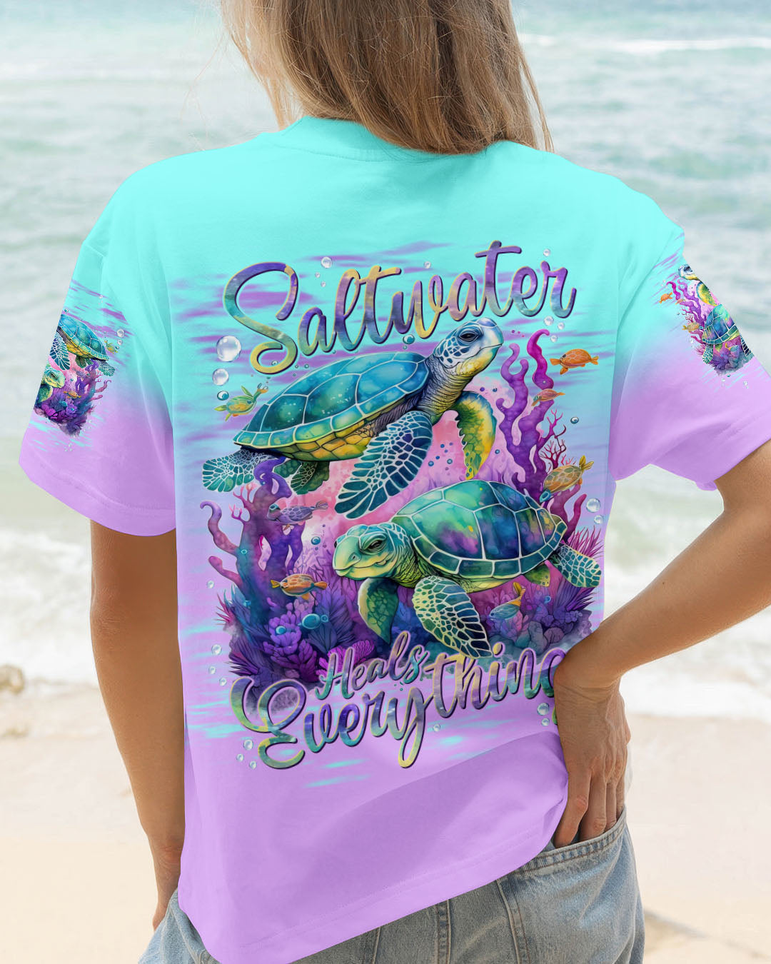 BLISSCORNERS SALTWATER HEALS EVERYTHING TURTLE ALL OVER PRINT