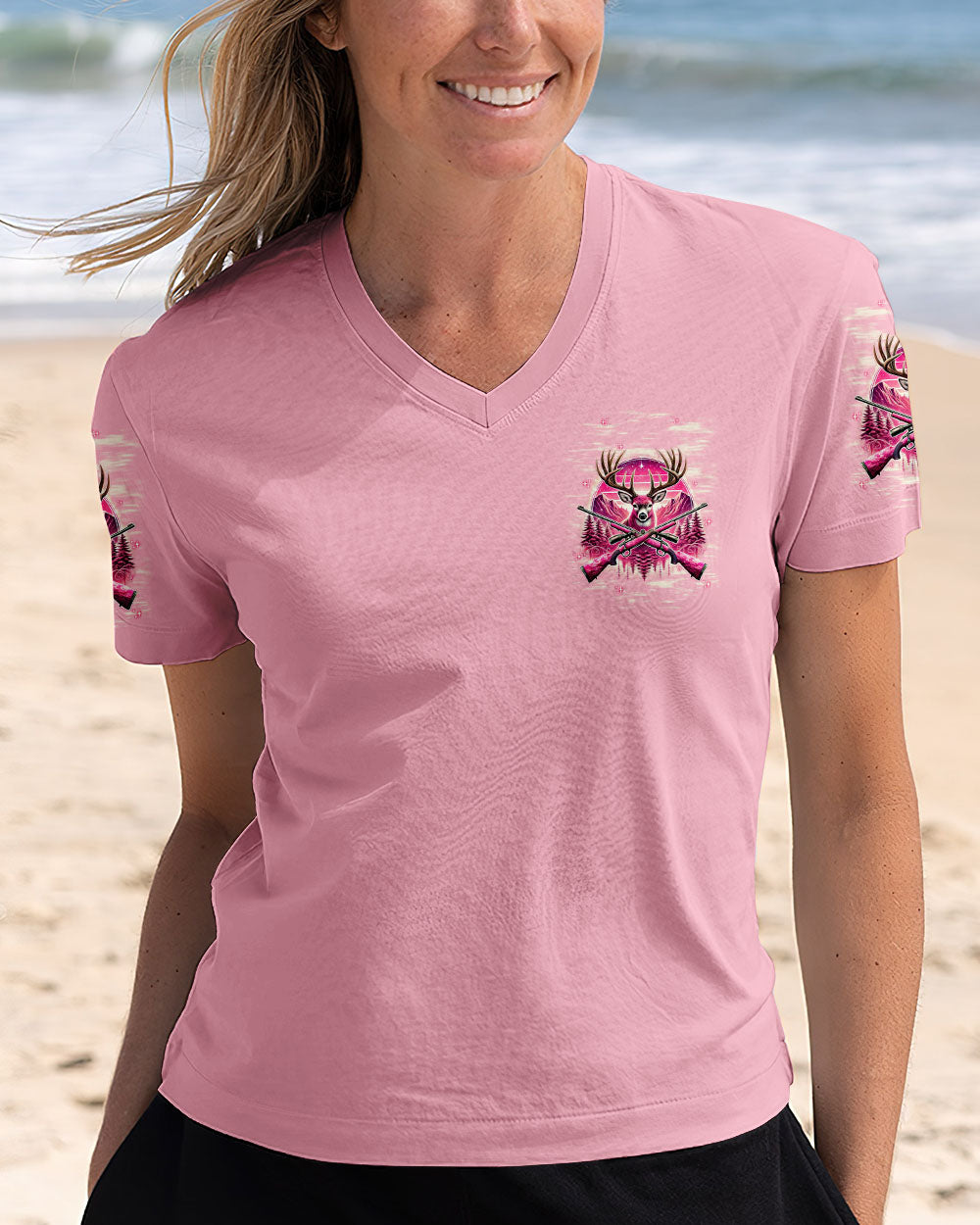 BLISSCORNERS PRETTY IN PINK HUNTING DEER ALL OVER PRINT