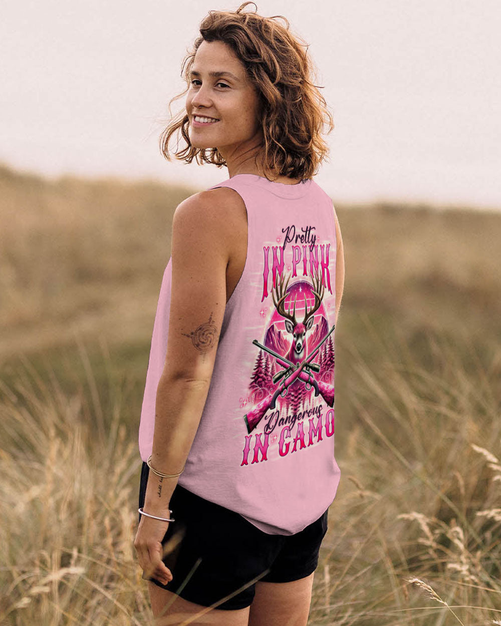 BLISSCORNERS PRETTY IN PINK HUNTING DEER ALL OVER PRINT