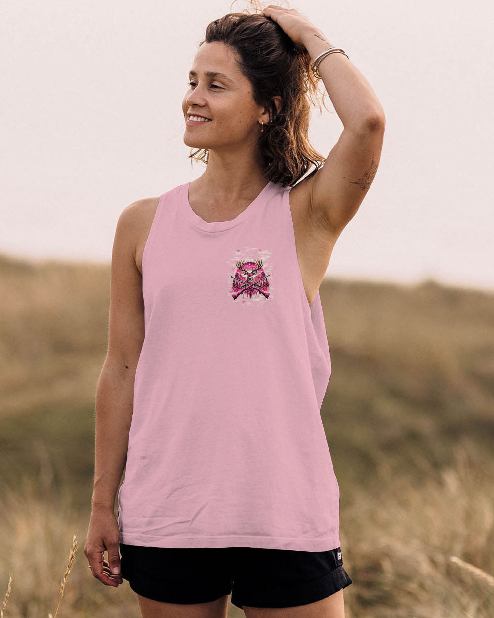 BLISSCORNERS PRETTY IN PINK HUNTING DEER ALL OVER PRINT