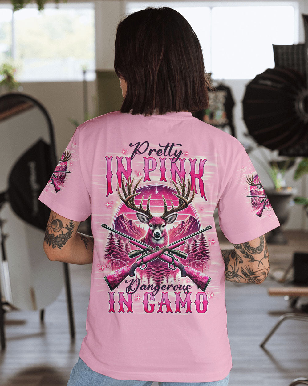 BLISSCORNERS PRETTY IN PINK HUNTING DEER ALL OVER PRINT