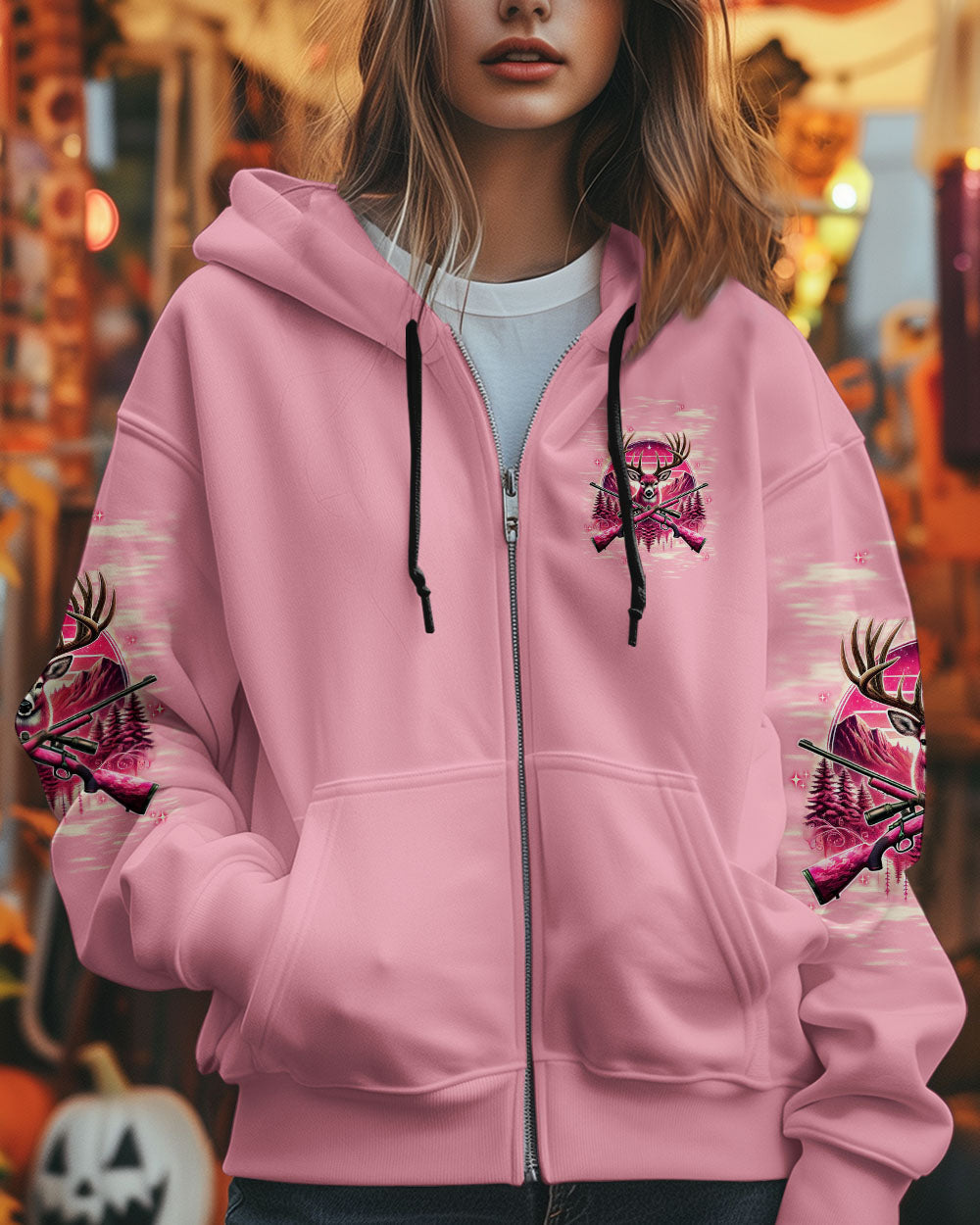 BLISSCORNERS PRETTY IN PINK HUNTING DEER ALL OVER PRINT