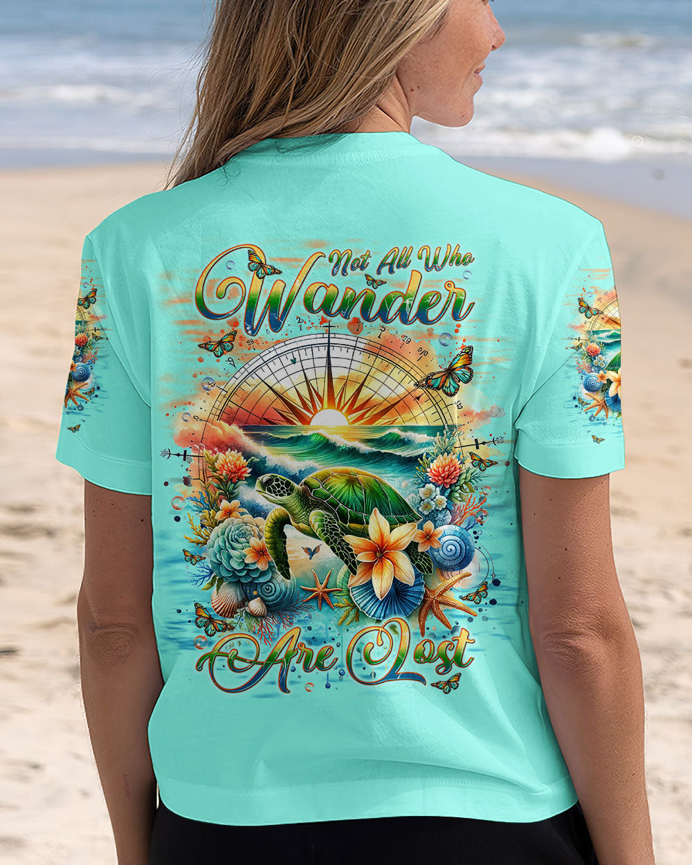 BLISSCORNERS NOT ALL WHO WANDER ARE LOST TURTLE COMPASS ALL OVER PRINT