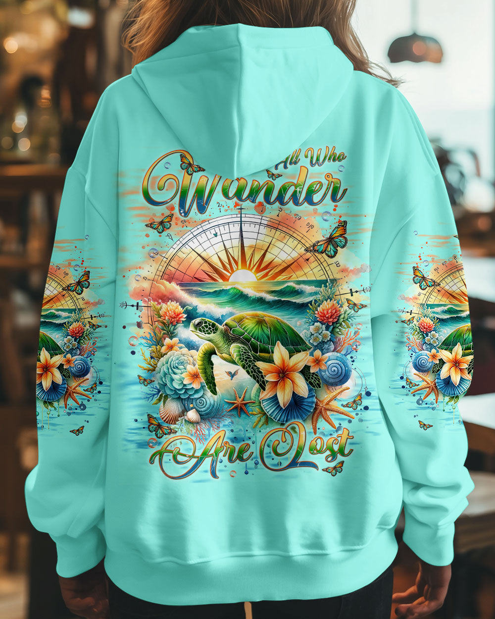 BLISSCORNERS NOT ALL WHO WANDER ARE LOST TURTLE COMPASS ALL OVER PRINT