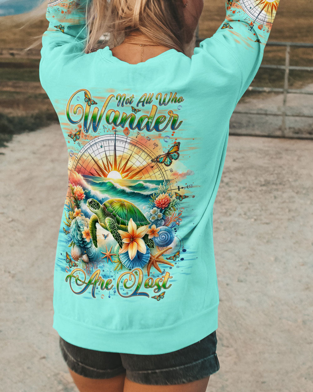 BLISSCORNERS NOT ALL WHO WANDER ARE LOST TURTLE COMPASS ALL OVER PRINT