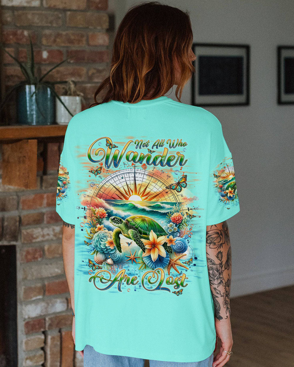 BLISSCORNERS NOT ALL WHO WANDER ARE LOST TURTLE COMPASS ALL OVER PRINT