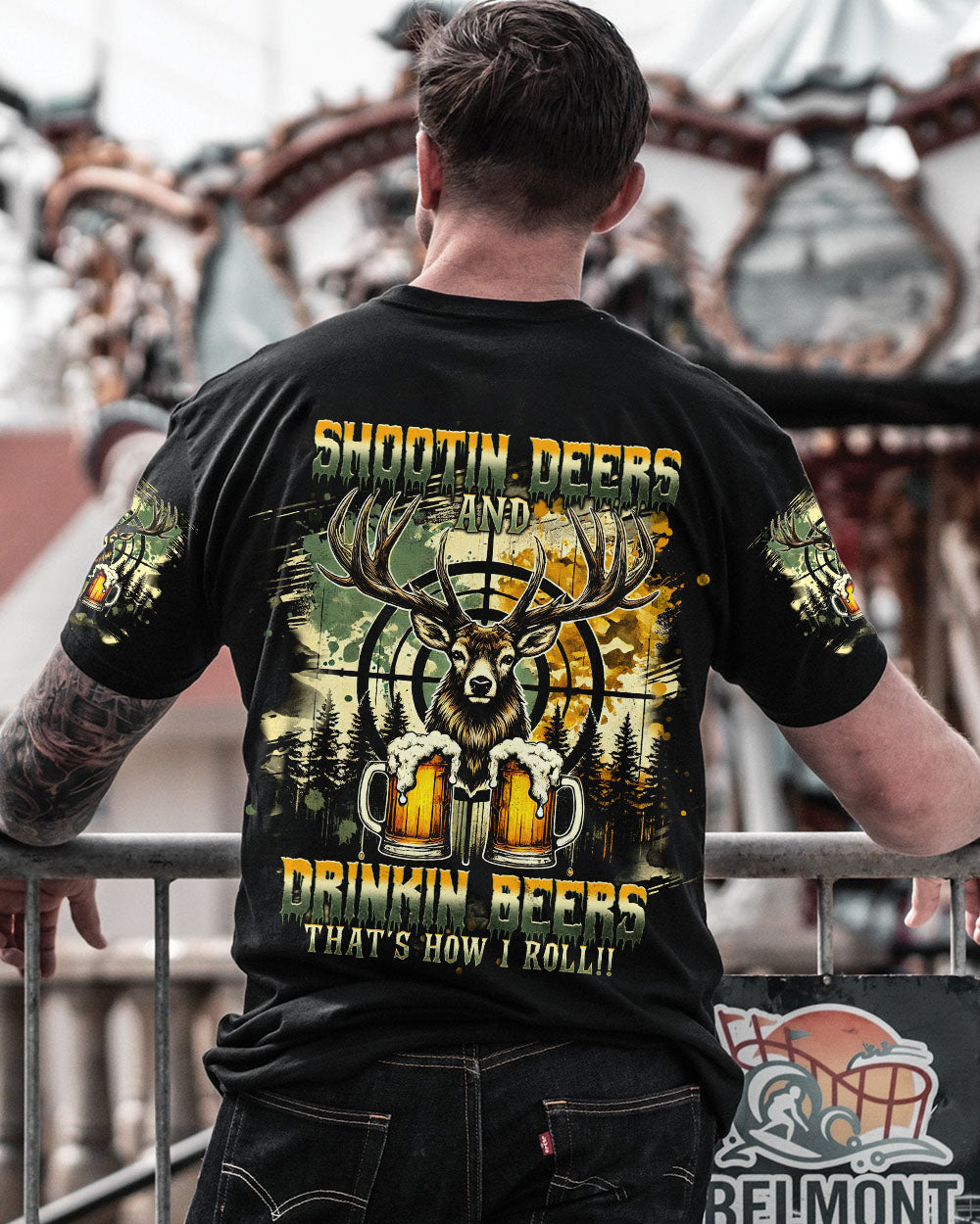 BLISSCORNERS SHOOTING DEERS AND DRINKING BEERS ALL OVER PRINT