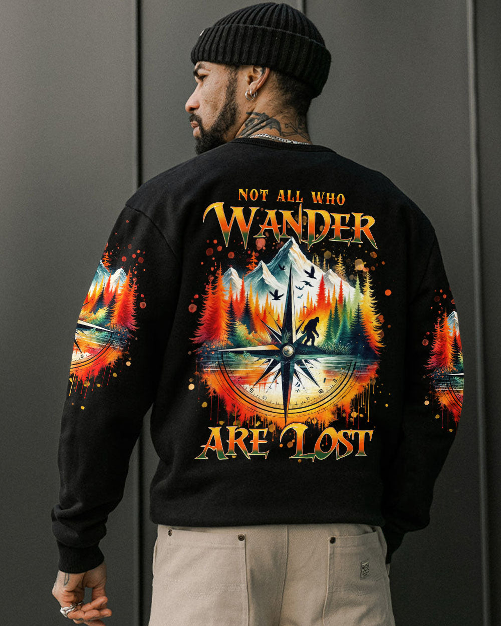 BLISSCORNERS NOT ALL WHO WANDER ARE LOST COMPASS BIGFOOT ALL OVER PRINT
