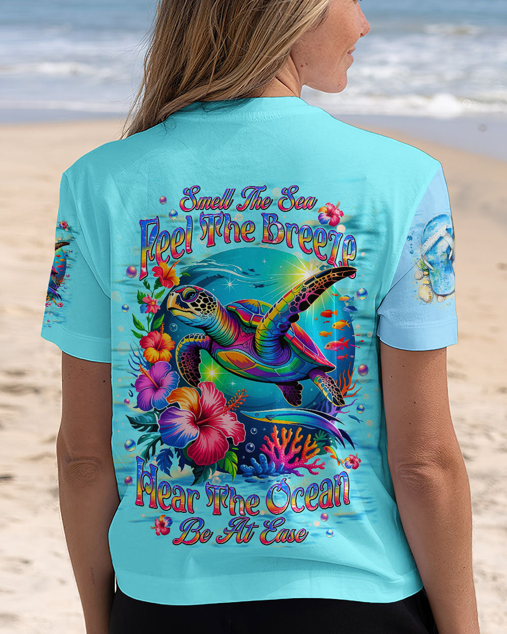 BLISSCORNERS SMELL THE SEA FEEL THE BREEZE TURTLE ALL OVER PRINT