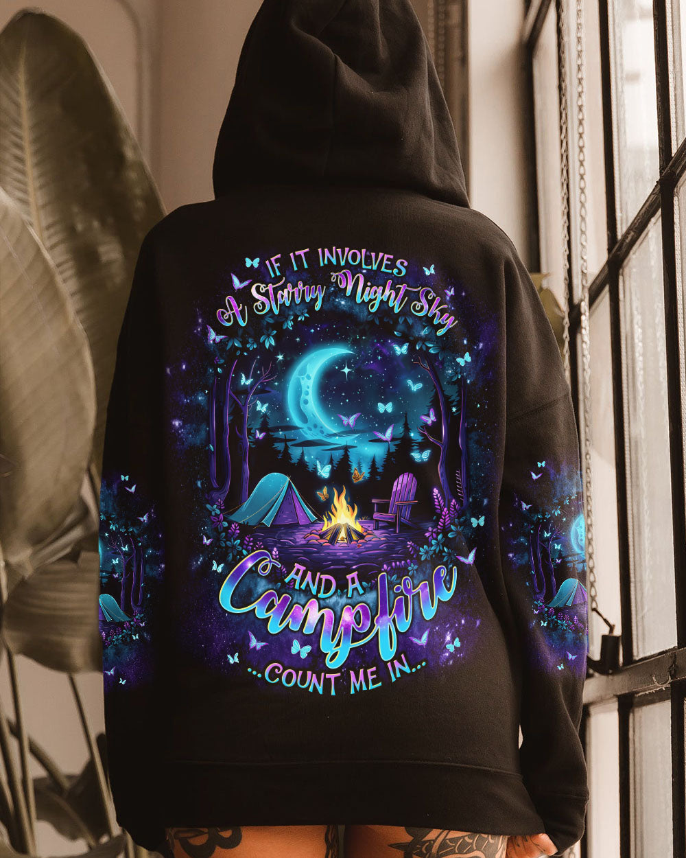 BLISSCORNERS STARRY NIGHT SKY AND A CAMPFIRE COUNT ME IN ALL OVER PRINT