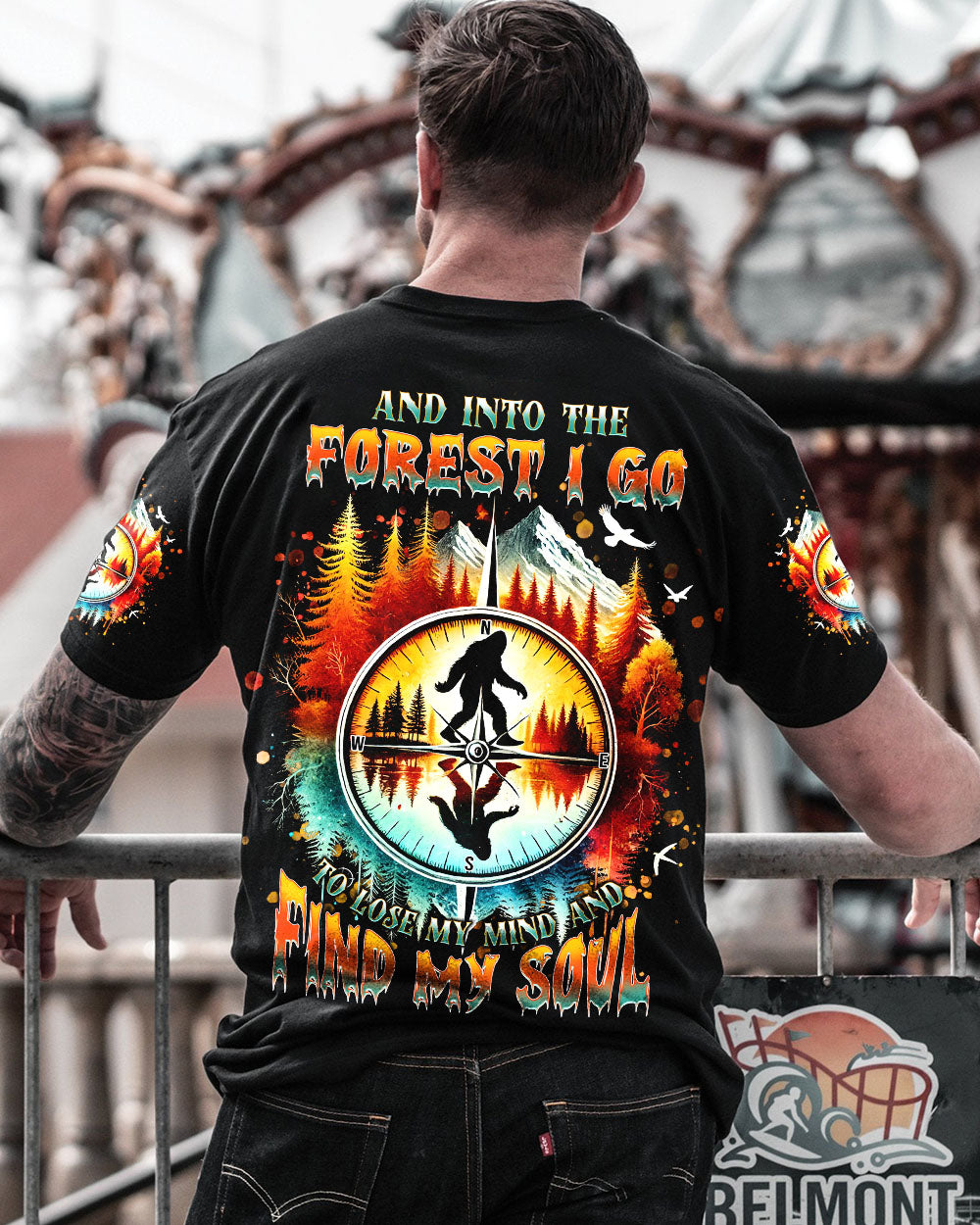 BLISSCORNERS AND INTO THE FOREST I GO BIGFOOT COMPASS ALL OVER PRINT