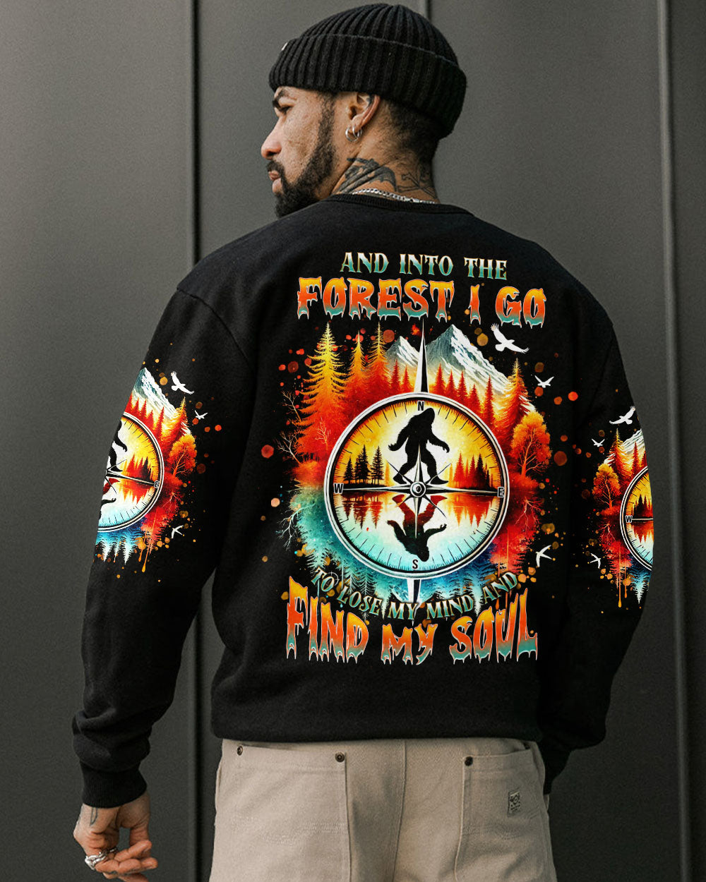 BLISSCORNERS AND INTO THE FOREST I GO BIGFOOT COMPASS ALL OVER PRINT