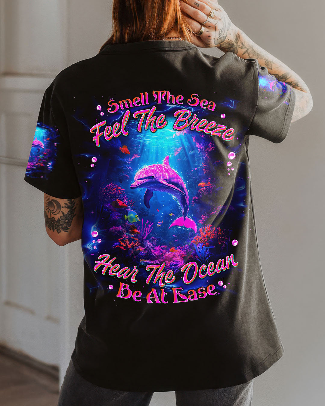BLISSCORNERS SMELL THE SEA FEEL THE BREEZE DOLPHIN ALL OVER PRINT