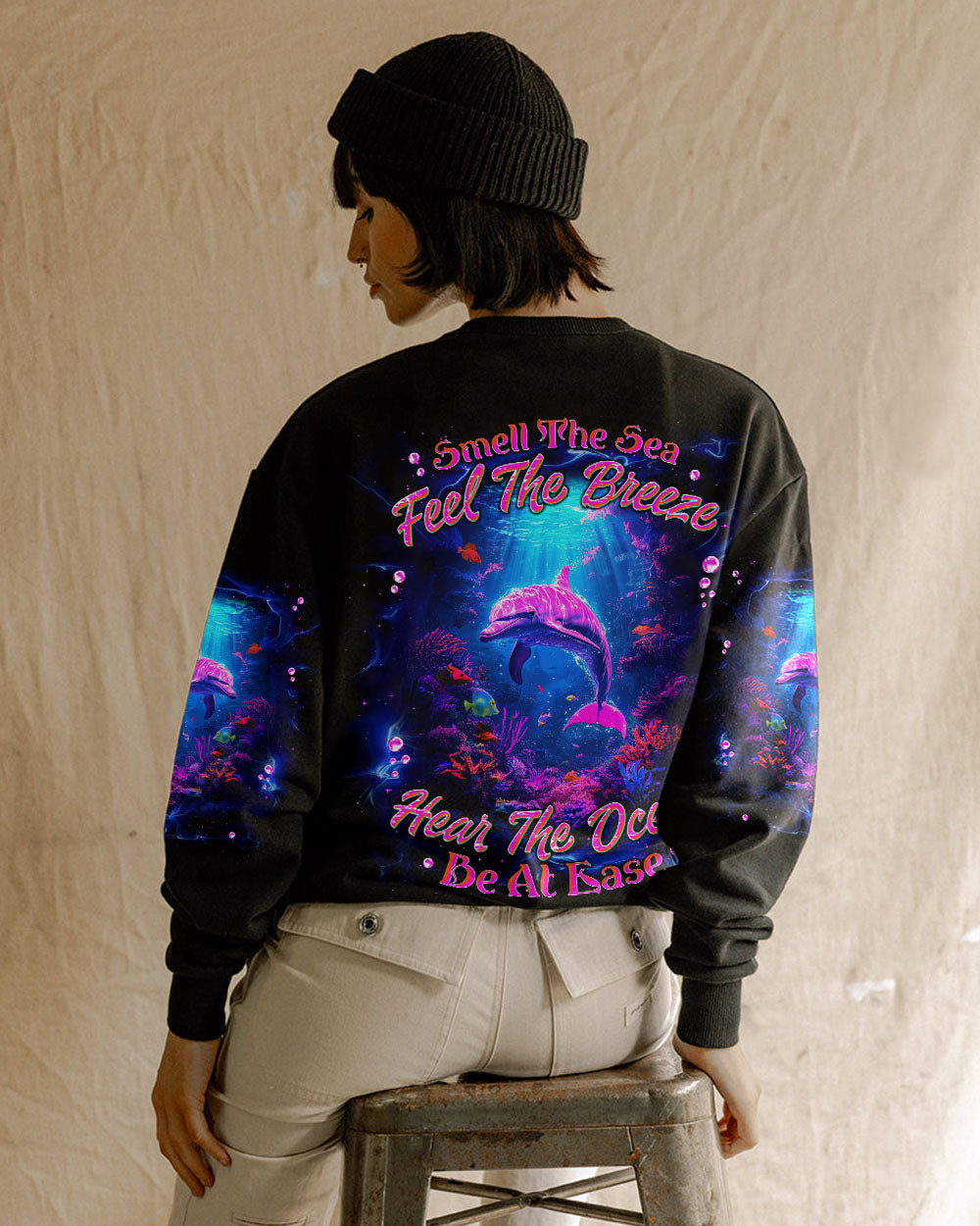 BLISSCORNERS SMELL THE SEA FEEL THE BREEZE DOLPHIN ALL OVER PRINT