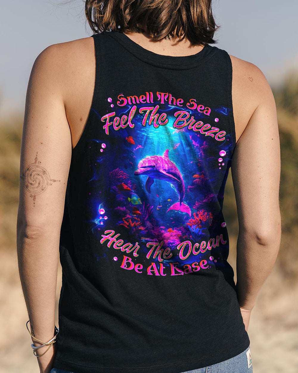 BLISSCORNERS SMELL THE SEA FEEL THE BREEZE DOLPHIN ALL OVER PRINT