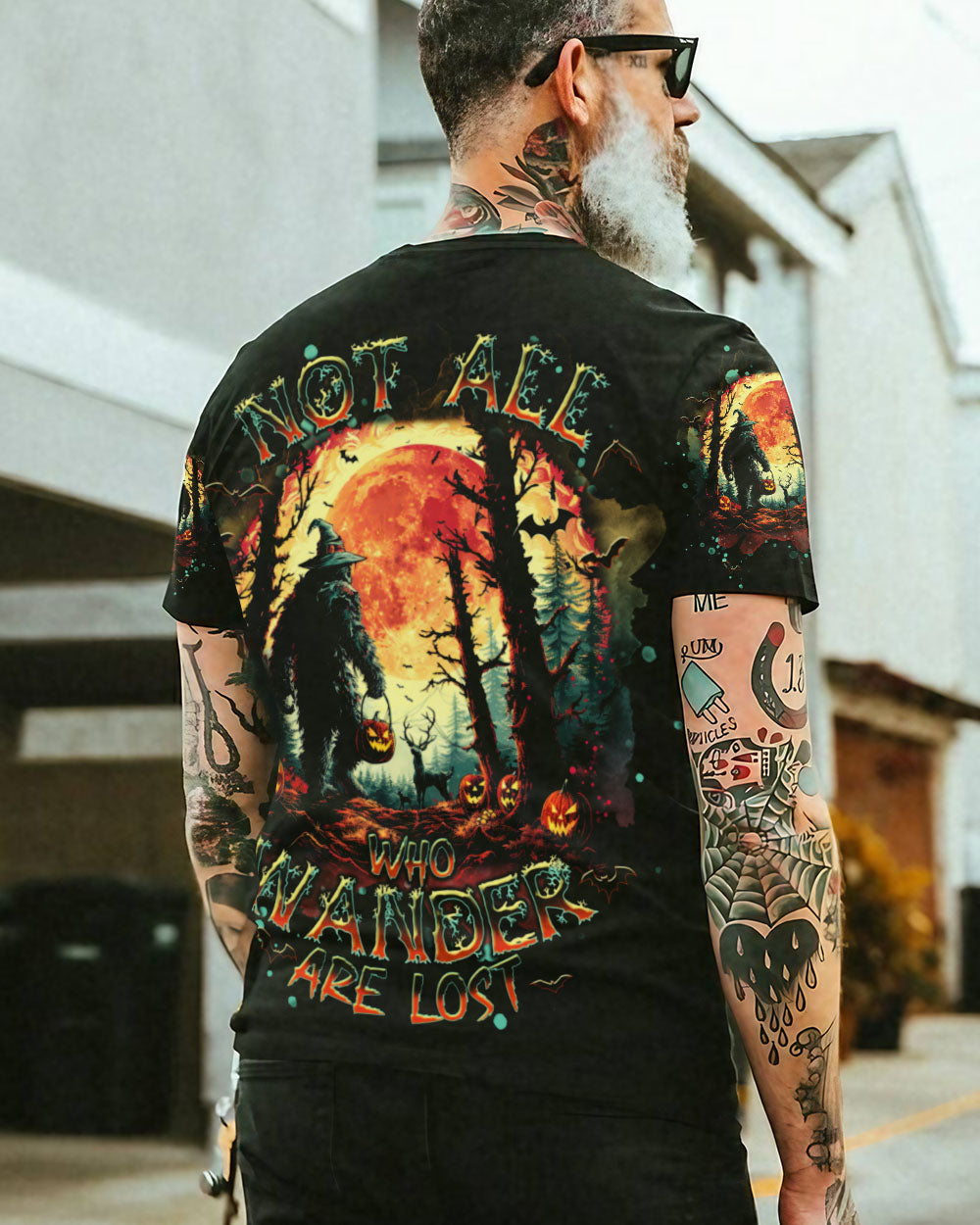 BLISSCORNERS NOT ALL WHO WANDER ARE LOST BIGFOOT HALLOWEEN ALL OVER PRINT