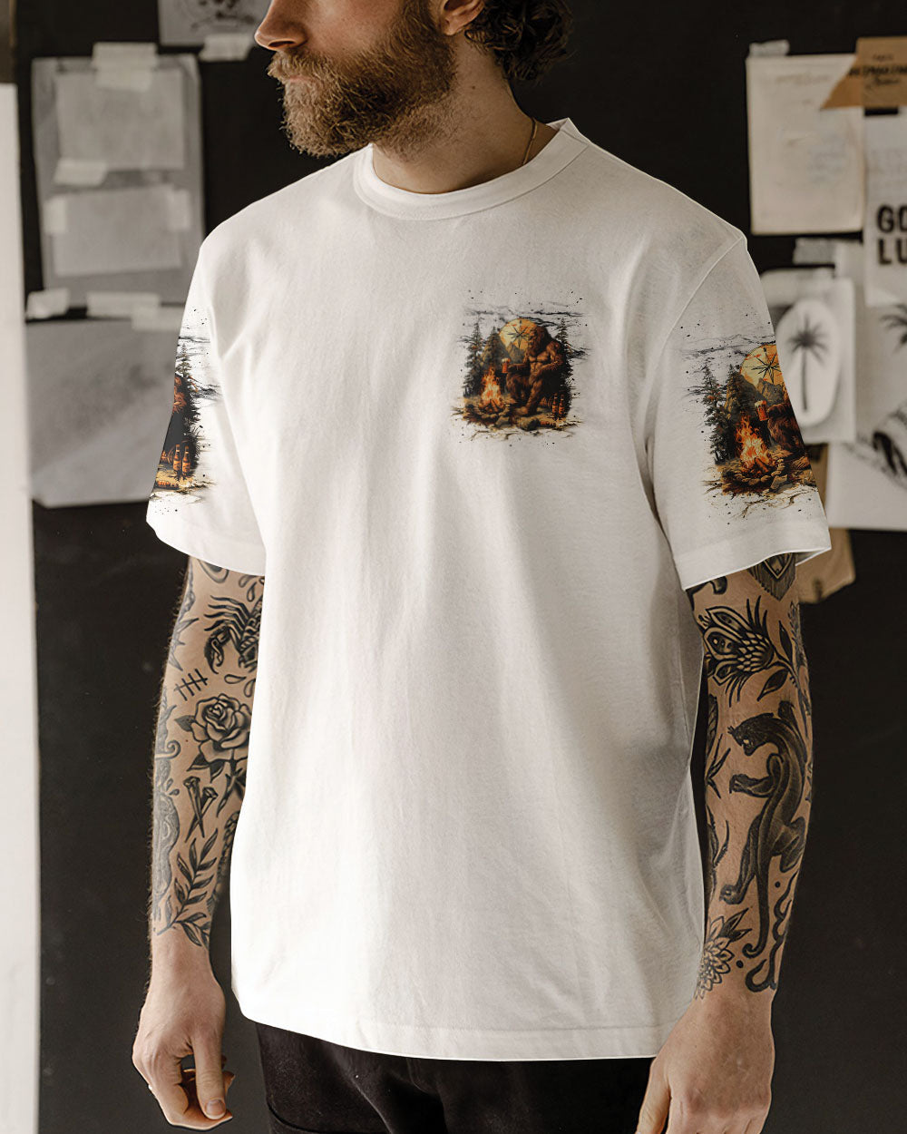 BLISSCORNERS NOT ALL WHO WANDER ARE LOST BIGFOOT COMPASS ALL OVER PRINT
