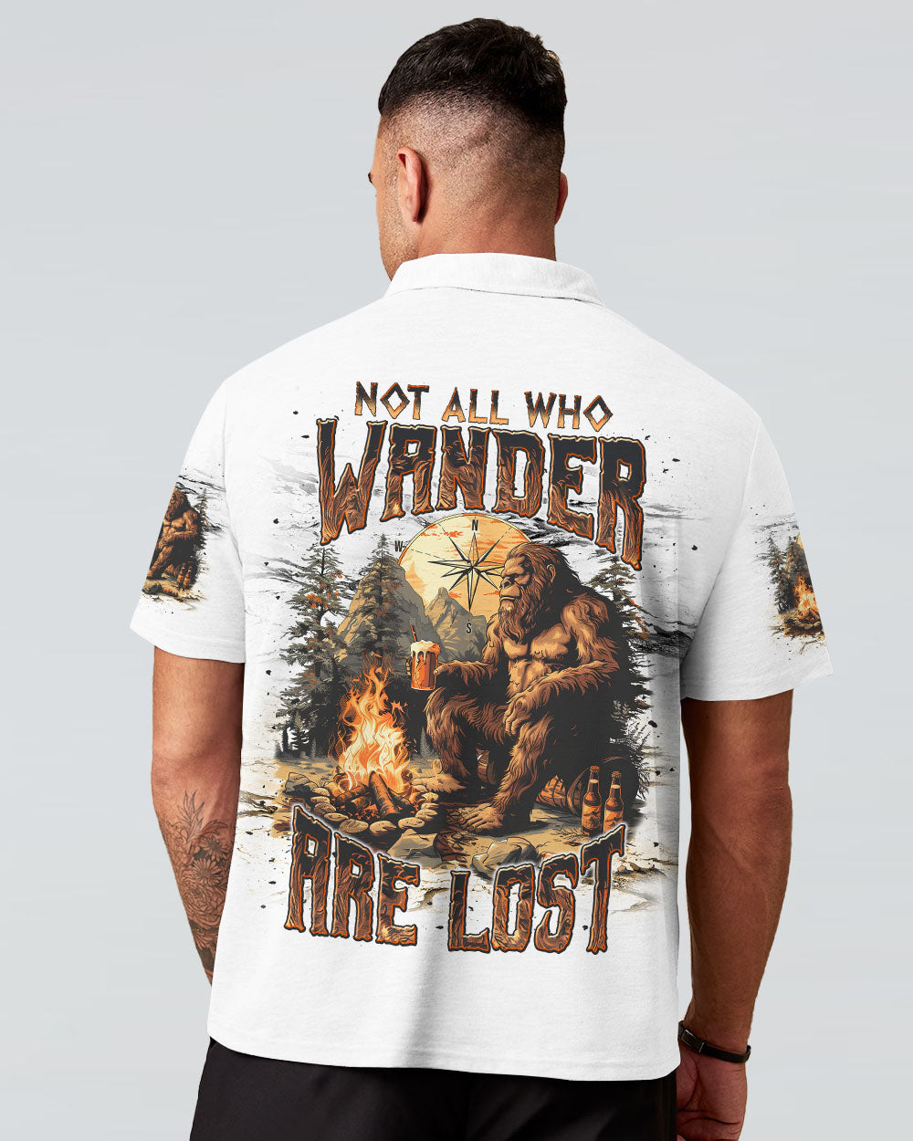 BLISSCORNERS NOT ALL WHO WANDER ARE LOST BIGFOOT COMPASS ALL OVER PRINT