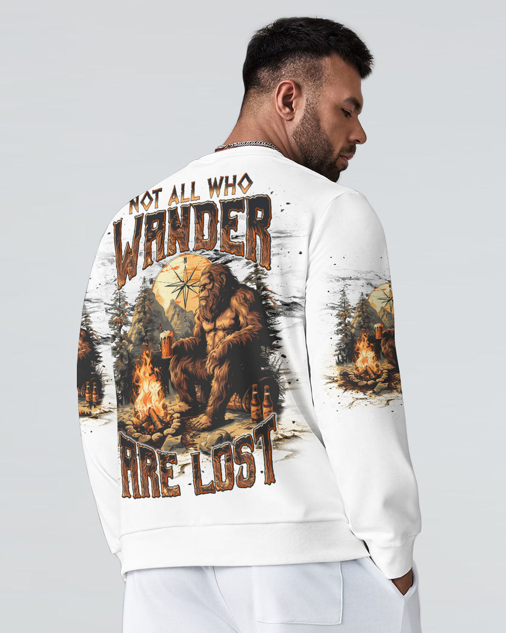 BLISSCORNERS NOT ALL WHO WANDER ARE LOST BIGFOOT COMPASS ALL OVER PRINT