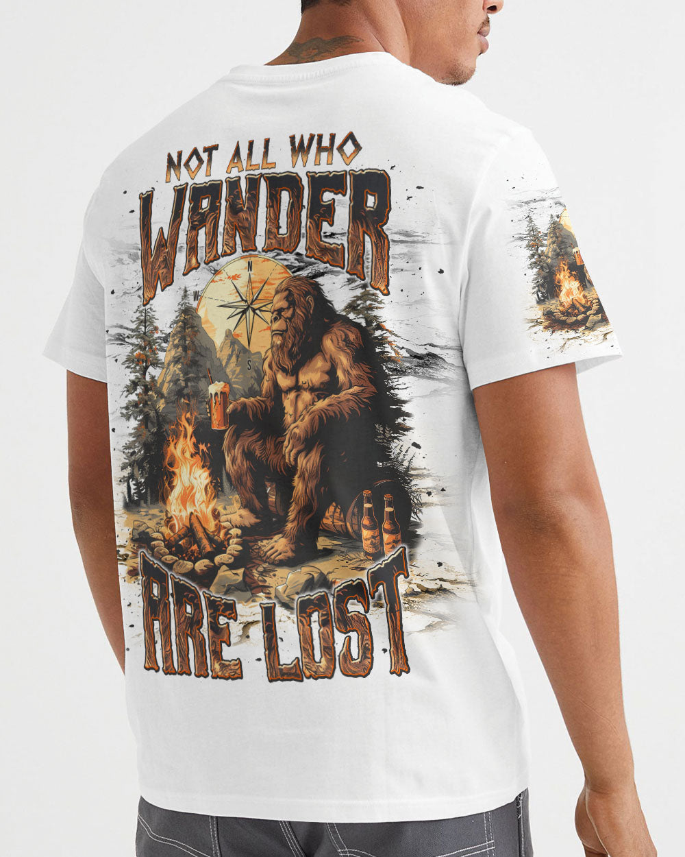 BLISSCORNERS NOT ALL WHO WANDER ARE LOST BIGFOOT COMPASS ALL OVER PRINT