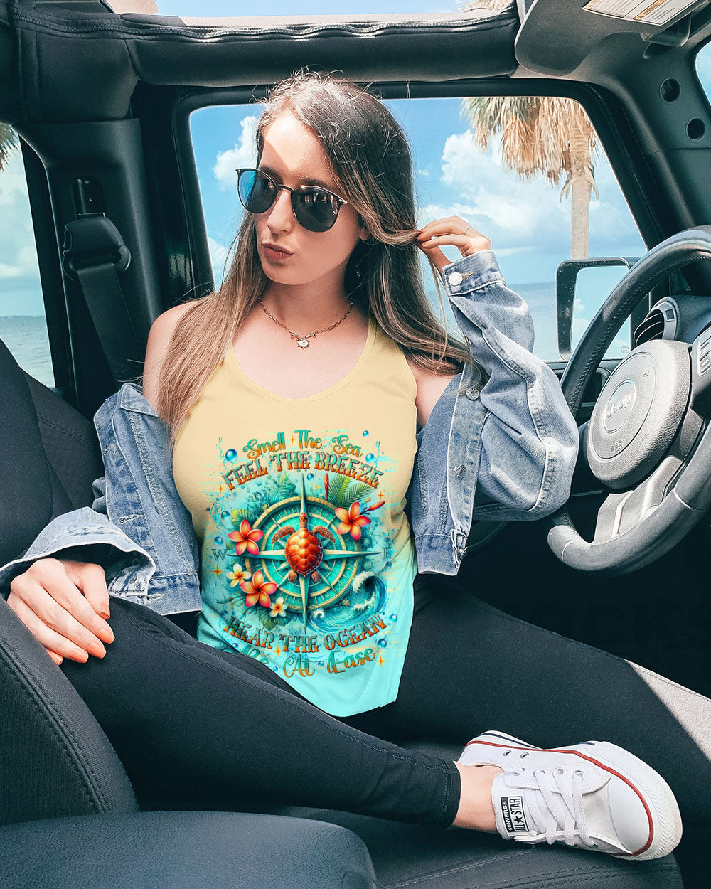 BLISSCORNERS SMELL THE SEA FEEL THE BREEZE TURTLE COMPASS ALL OVER PRINT